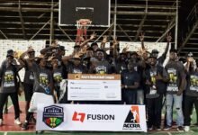 • Players of Spintex Knights in a jubilant mood after receiving their winning pri