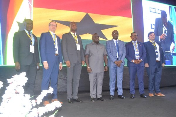 • Mr Debrah (middle) with other dignitaries at the conference Photo: Victor A. Buxton