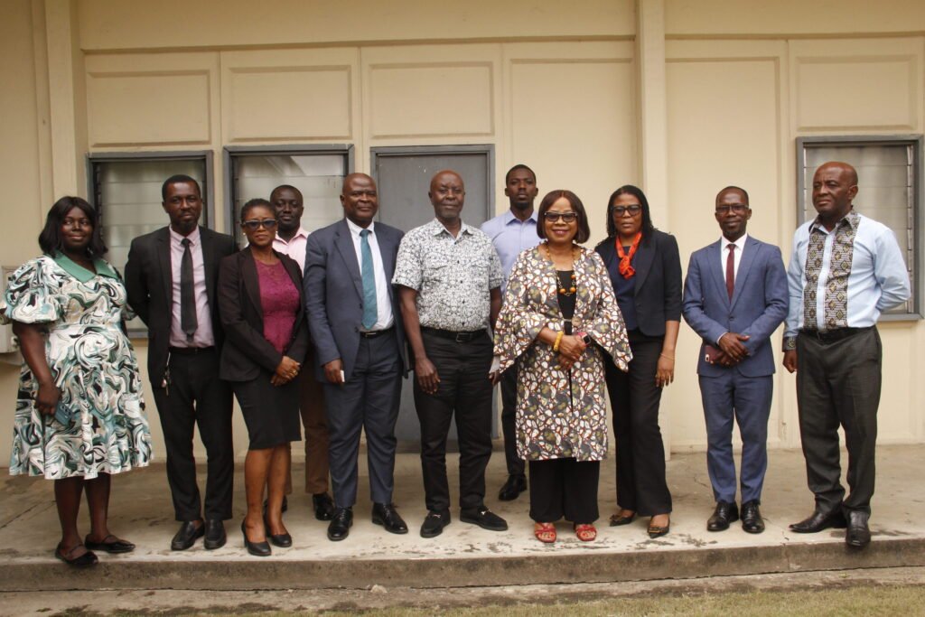 • Mr Kwesi Adjei Kersi (middle) with Mr David Jockic Ankrah (fourth from left), Dr Charity Binka (fourth from right), staff from SIC and NTC Management after the meeting Photo: Okai Elizabeth