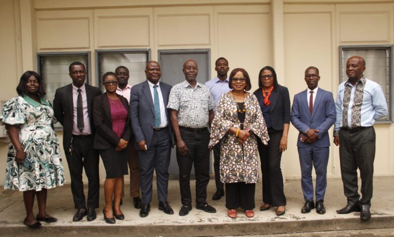 • Mr Kwesi Adjei Kersi (middle) with Mr David Jockic Ankrah (fourth from left), Dr Charity Binka (fourth from right), staff from SIC and NTC Management after the meeting Photo: Okai Elizabeth