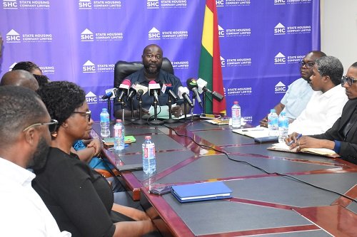 • Mr Bawah (head of table) addressing the media Photo: Seth OSABUKLE