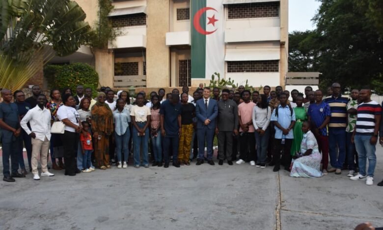 The scholarship beneficiaries with their parents , Ambassador and Scholarship Secretariat officials at the deparure reception held in their honour in Accra