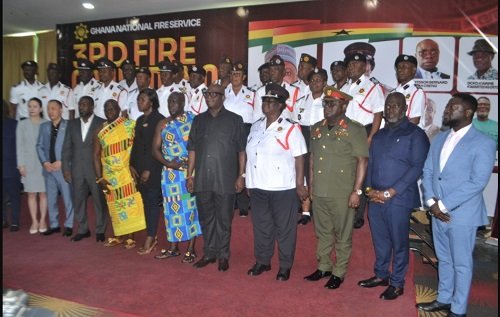 Mrs Linda Agbesi (fifth from right) with Dr Caroline Amissah (fifth from left), and other dignitaries after receiving the motorbikes