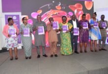 Prof. Owusu Kwankye (fourth from left) with other stakeholders launching the reports Photo: Seth Osabukle
