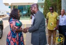 • Dr Tobbin (right) welcoming Mrs Ofosu-Adjare