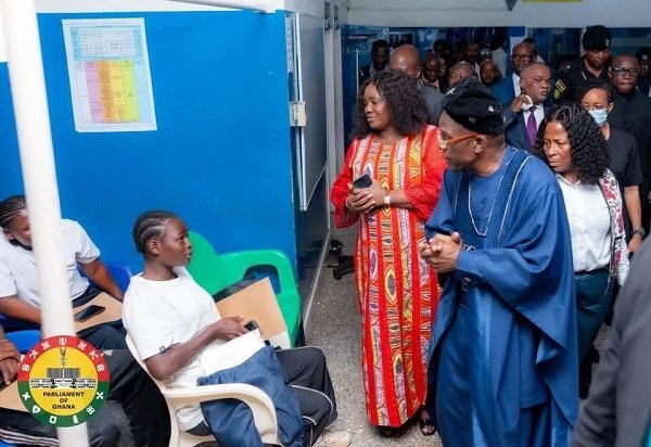 • Ms Sowah (middle) with Mr Alban Kingsford Sumana Bagbin, Speaker of the Parliament and other parliamentarians during the visit