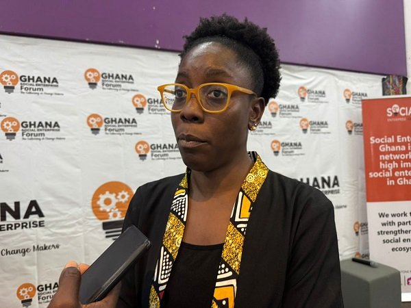 • Ms Lartey addressing the press on the sideline of the forum