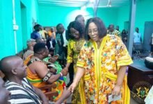 Ms Ocloo exchanging pleasantries with members of the Ada Traditional Council