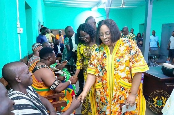 Ms Ocloo exchanging pleasantries with members of the Ada Traditional Council