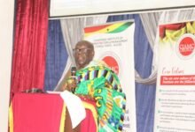 Ahunabobrim Nana Prah Agyensaim VI (inset) addressing the graduands.