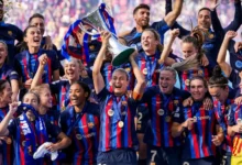 Barcelona celebrating a Champions League success