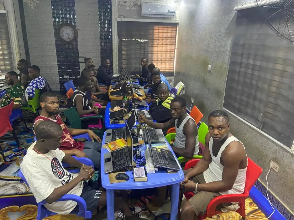 • People at a cyber cafe
