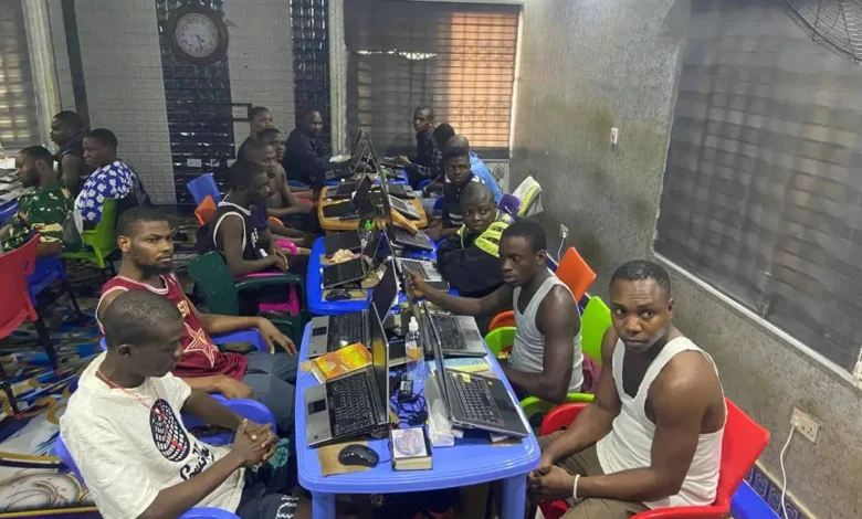 • People at a cyber cafe