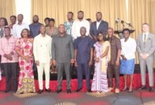 Mr Ampem Nyarko (fifth from left), Dr Alhassan Iddrisu (fourth from left) and Dr Wilfred Ochan (sixth from right) with some stakeholders at the forum. Photo; Ebo Gorman