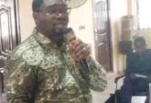 Ebenezer Baiden (inset) speaking at the forum in Aflao