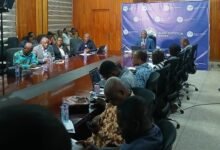 Dr Iddrisu (head of table) addressing the press