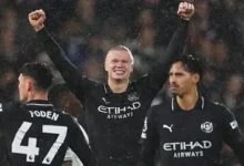 Erling Haaland celebrates his 100th Premier League goal in just his 111th game.