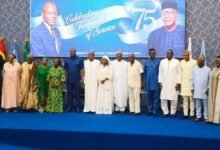 • Dr Mohammed Ibn Chambas (seventh from left) and other dignitaries after the programme