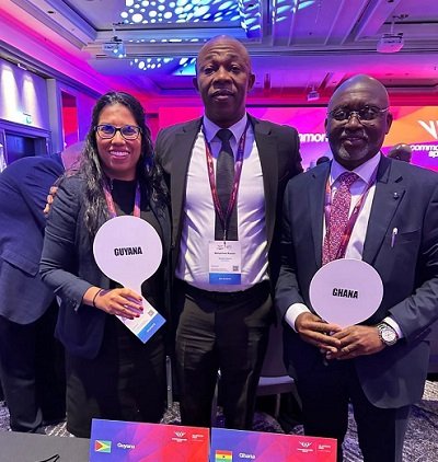 • Mr Akpokavie (right) with Secretary General, Muniru Mohammed and a delegate from Guyana