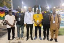 • Mr Akpokavie (third right) with some GOC executives and Team Ghana officials