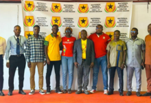 Mr Gameli (fifth right) with executives of the regional association and skate enthusiasts