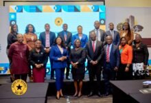 • Mrs Asante-Asiedu (third from left) with Justice Mrs Asare-Botwe (fourth from right) with other dignitaries in the programme