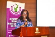 • Ms Patricia Blankson (inset) speaking at the programme Photo: Victor A. Buxton