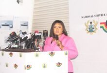 Ms Ruth Dela Seddoh,(inset) addressing the press conference. Photo; Ebo Gorman