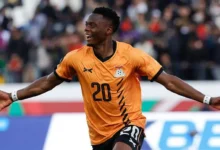 Patson Daka celebrating his late header in Casablanca