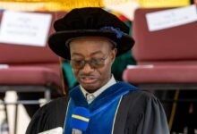 • Prof. Samuel Donkor (inset) addressing the graduands