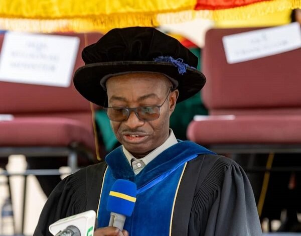 • Prof. Samuel Donkor (inset) addressing the graduands