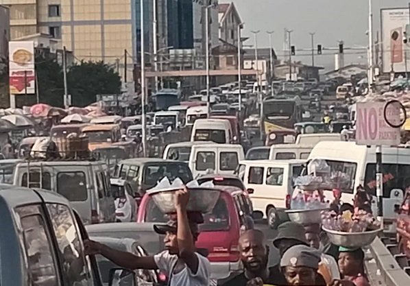 A chaotic traffic scene