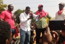 • The representative of the company addressing the protestors