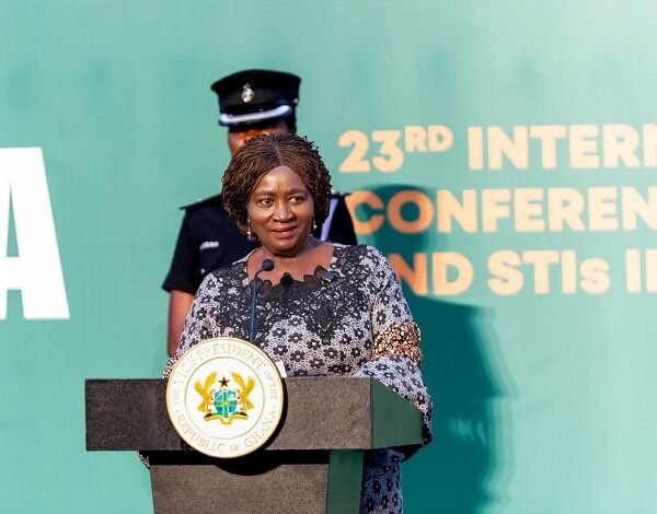 Vice President Professor Naana Jane Opoku-Agyemang (inset) addressing participants at the programme