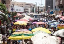 Vehicular traffic as well as shoppers and sellers battling for space in major market centres in Accra