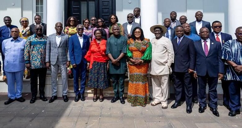 • Vice President Professor Naana Jane Opoku-Agyemang (middle) with the Ministers at the IMCC meeting