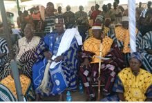 Naba Billia-Maaletinga Afegra III, flanked by his chiefs and elders at this N'daakoya Festival observed in Zuarungu