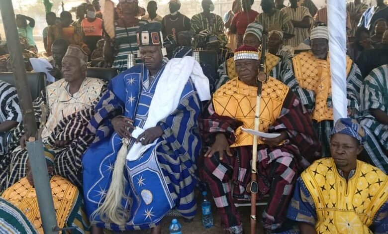 Naba Billia-Maaletinga Afegra III, flanked by his chiefs and elders at this N'daakoya Festival observed in Zuarungu