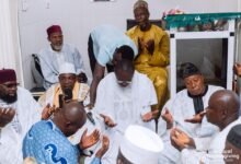 Dr Agyepong (middle) joined the congregation at the Central Mosque, Ashalley Botwe-NmaiDzorn.