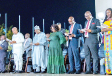 • President Mahama (seventh from right), Mr Alban Bagbin (sixth from right) and Rev. Wengam (right) with other dignitaries at the carols programme