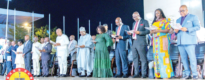 • President Mahama (seventh from right), Mr Alban Bagbin (sixth from right) and Rev. Wengam (right) with other dignitaries at the carols programme