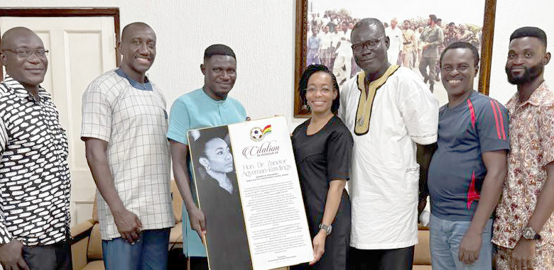 Chris Ekpo presenting the citation to Dr Zanetor Agyemang Rawlings. Looking on are executives of the GDFF GHANA’S youth athletes have returned home after a remarkable performance at the 2025 African Youth Games in Luanda, Angola. The team won three gold medals, six silver medals, and 12 bronze medals making a total medal haul of 21, having competed in 12 sports discipline, confirming Ghana’s growing depth across the sporting spectrum and the conscious effort in young talent development. The highlight of Ghana’s campaign was the impressive performances in badminton, boxing, and athletics. The badminton team put up a stellar show, winning Gold in Boys Doubles and Girls Doubles, Silver in Mixed Doubles and Bronze in Girls Singles, Mixed Relay and Mixed Doubles, making a total of six. The team, made up of Adu-Mintah Obapomba and Adu Moslena Ama Korama, Racheal Quarcoo and Andy Amofa, were a delight to watch. Ghana’s boxing team also made a mark, with four boxers securing medals, including Margaret Angel Naa Oyoo, who impressed with her maturity and skill in the women’s 46-48kg class to win bronze for Ghana. Richardson Ofori and Rahman Ablorh won Gold and Silver respectively for Ghana in boxing as William Laryea won bronze medal. Ghana’s young track and field athletes delivered commendable performances, gaining valuable experience and exposure. Their efforts contributed significantly to Ghana’s overall performance at the games with Coffie Mary winning silver in Women’s 400m hurdles