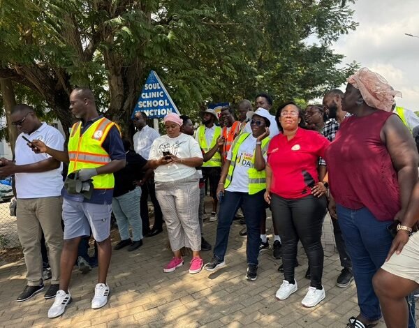 • Ms Ocloo (second from right) with executives of GRCC and LaDMA expecting the clean up exercise at the assembly
