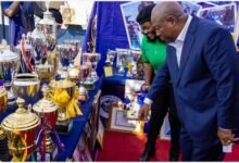 • ASP Timbilla briefing President Mahama on the achievements of the Service in sports