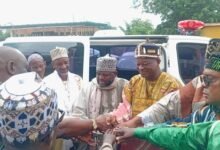 • Adentan Municipal Chief Imam, Sheikh Abubakar, presenting the ambulance to the Council