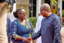 -President Mahama exchanging pleasantaries with Vice-Chancellor, Prof. Nana Aba Appiah Amfo