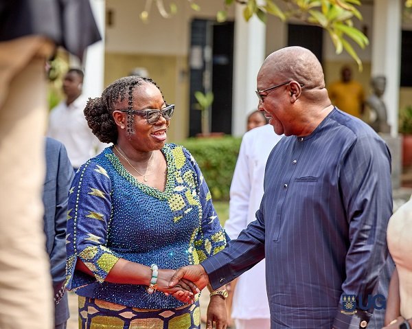 -President Mahama exchanging pleasantaries with Vice-Chancellor, Prof. Nana Aba Appiah Amfo