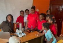 • Miss Gibrine (left) taking the students through the initiative