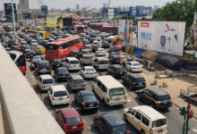 Scene of gridlock on the North Kaneshie Industrial Area road