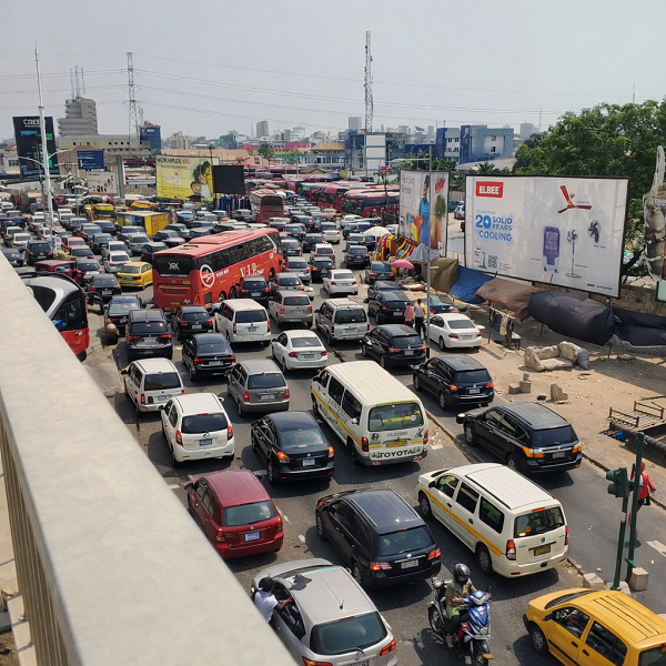 Scene of gridlock on the North Kaneshie Industrial Area road